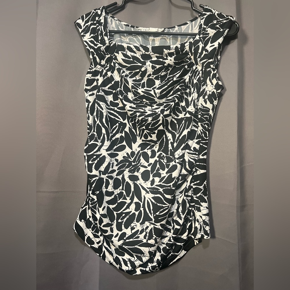Cleo Black and White Leaf Print Blouse